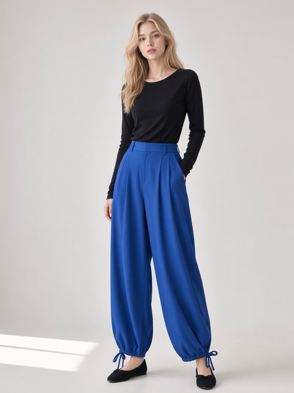 Royal Blue High-Waist Balloon Pants – Adjustable Drawstring Ankles - Size S